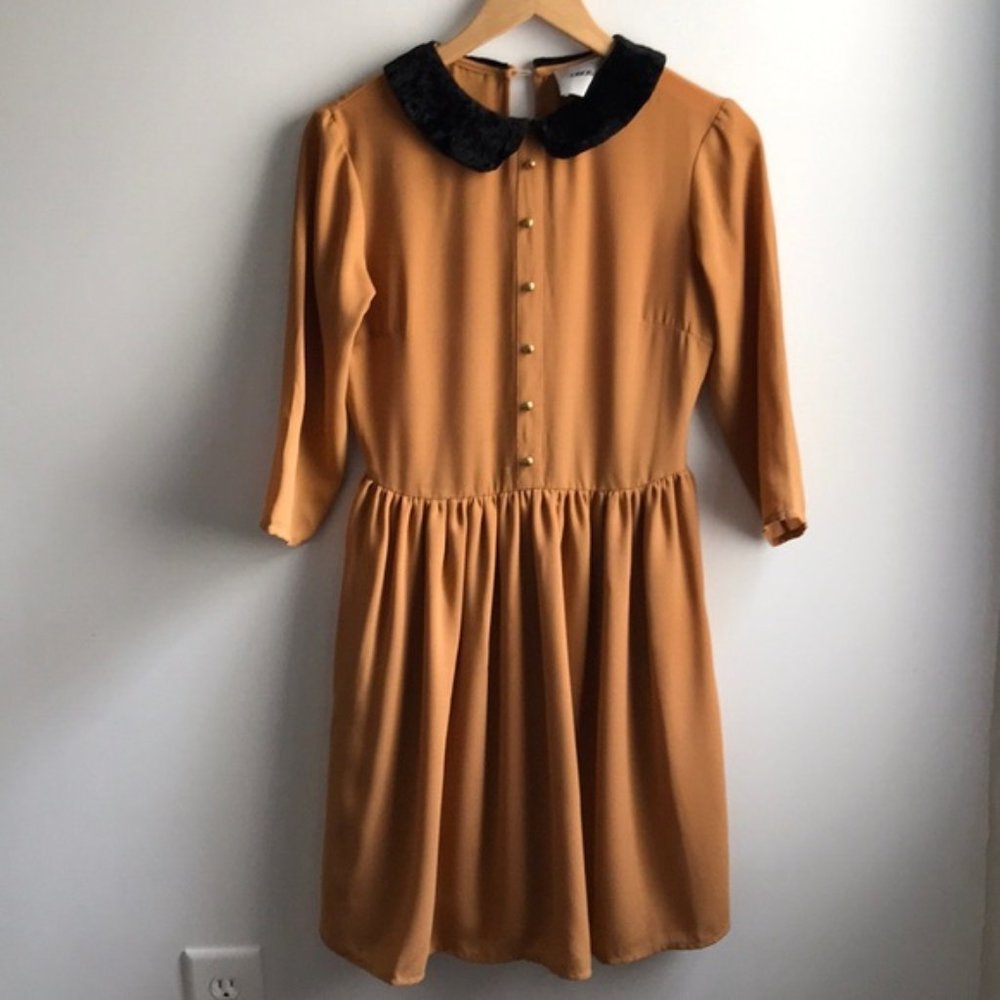ASOS tan black velvet collar button front dress